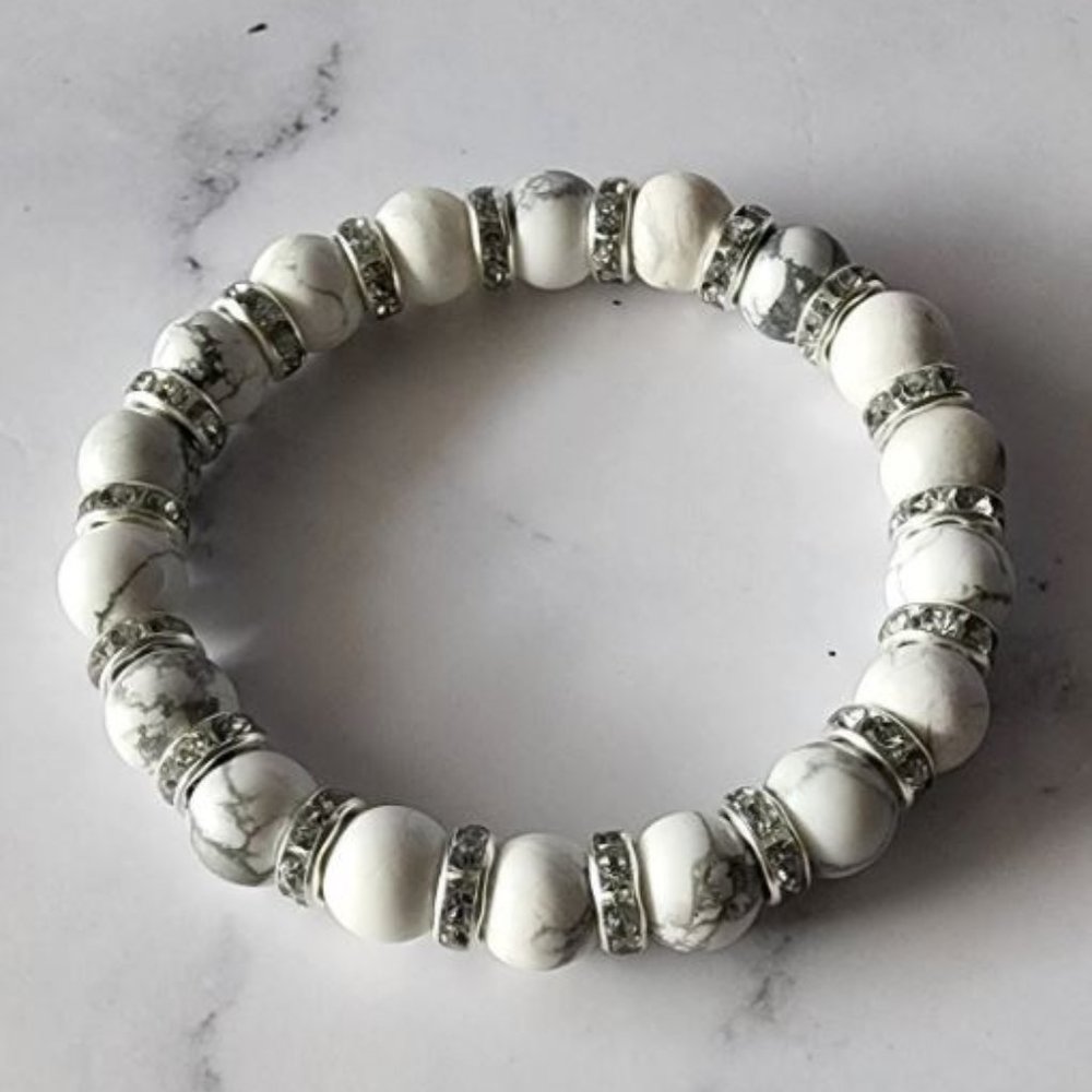 10mm White Howlite with Rondelle Spacer Stretch Bracelet